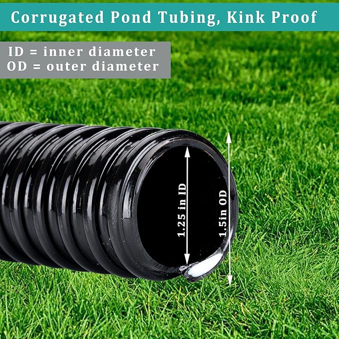 Pond Hose ID 1-1/4” × 10ft Black Corrugated Flexible Reinforced PVC Hose Vinyl Tubing for Pond Pump Fountain Garden Waterfall, Non-toxic & Kinkproof, with 2 clamps-VerdiqueGarden