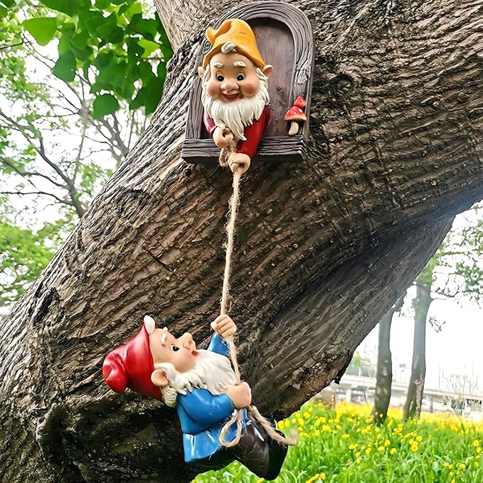 Elenon Climbing Gnomes Tree Faces Decor Outdoor for Yard, Adorable Gnome Tree Hugger Fairy Door Statue for Tree, Funny Garden Tree Peeker Sculpture Yard Patio Art-VerdiqueGarden