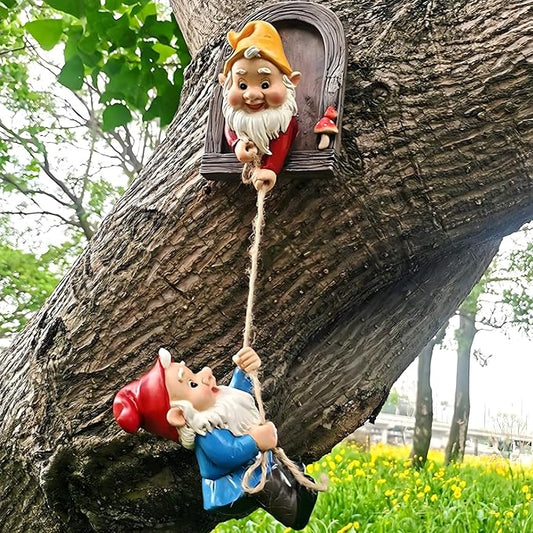 Elenon Climbing Gnomes Tree Faces Decor Outdoor for Yard, Adorable Gnome Tree Hugger Fairy Door Statue for Tree, Funny Garden Tree Peeker Sculpture Yard Patio Art-VerdiqueGarden
