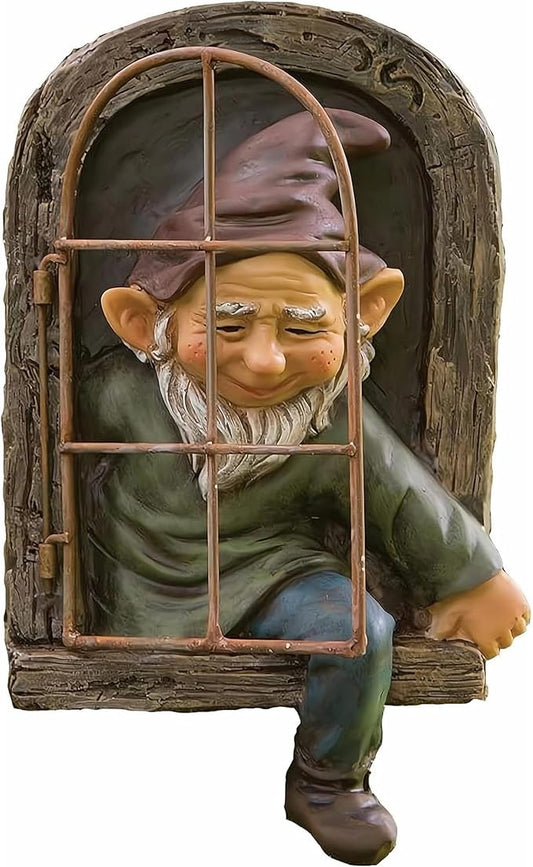 Elenon Elf Out The Door Gnome Tree Faces Decor Outdoor for Yard, Adorable Gnome Tree Hugger Fairy Door Statue for Tree, Funny Garden Tree Peeker Sculpture Yard Patio Art-VerdiqueGarden