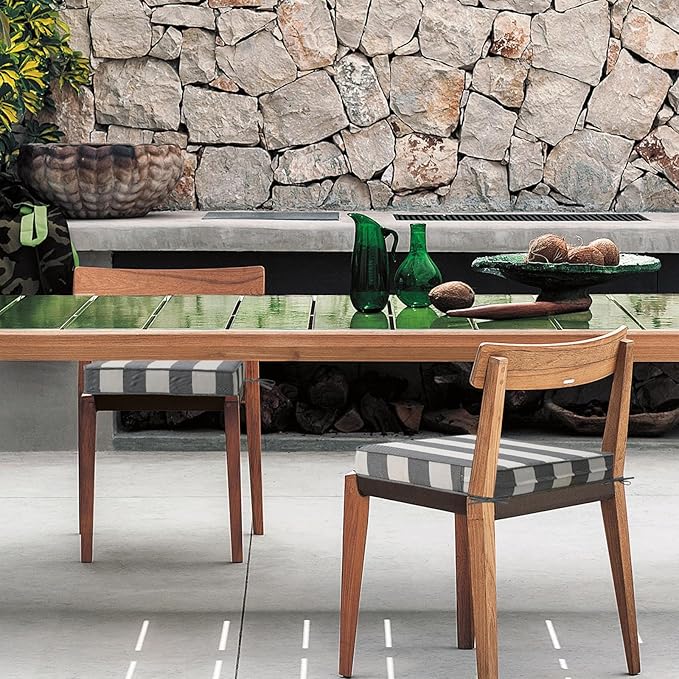 Square Corner Seat Cushions, 18.5" x 16" x 3", Set of 4, Indoor Outdoor Water Repellent Universal Chair Pads with Ties for Patio Furniture, Garden Deck Dining Chairs, Gray Stripe-VerdiqueGarden