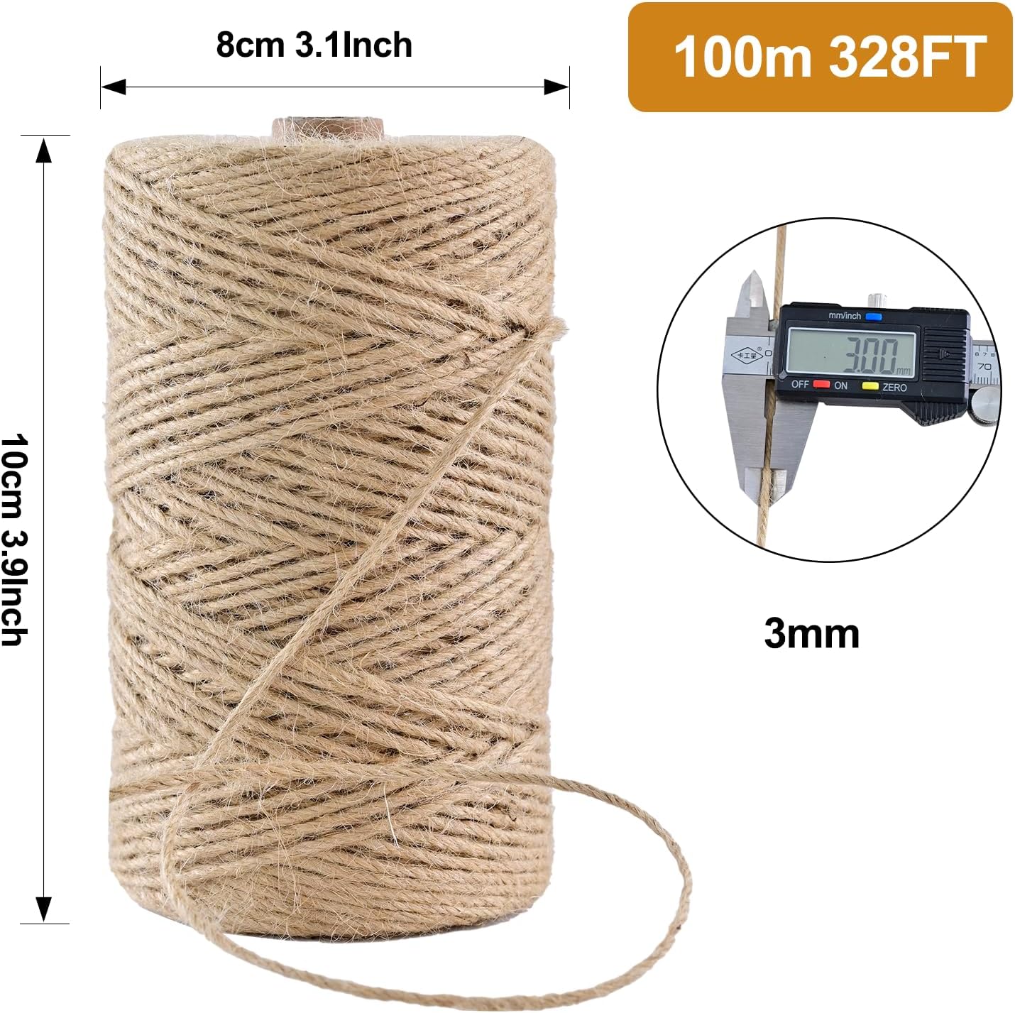 Natural Jute Twine 328 Feet Long String for Crafts Gift Wrapping Christmas Handmade Arts Decoration Packing String Home Decor （3mm * 328feet）-VerdiqueGarden