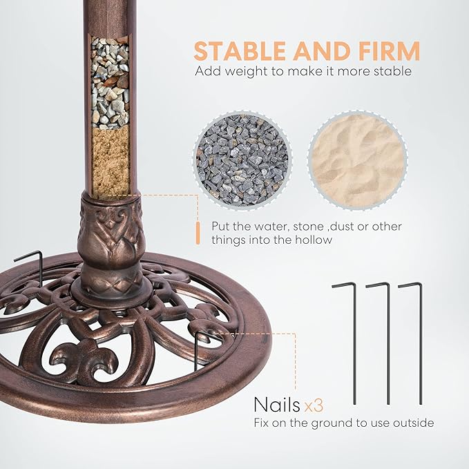 VIVOHOME Polyresin Antique Outdoor Bronze Garden Bird Bath and Solar Powered Round Pond Fountain Combo Set-VerdiqueGarden