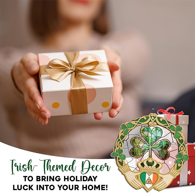 St Patricks Day Decorations - St Patricks Day Accessories, Shamrock Decorations, Irish Gifts for Women Men Friends Family, Shamrock Decorations - Double Layered Hanging Suncatcher 8 in-VerdiqueGarden