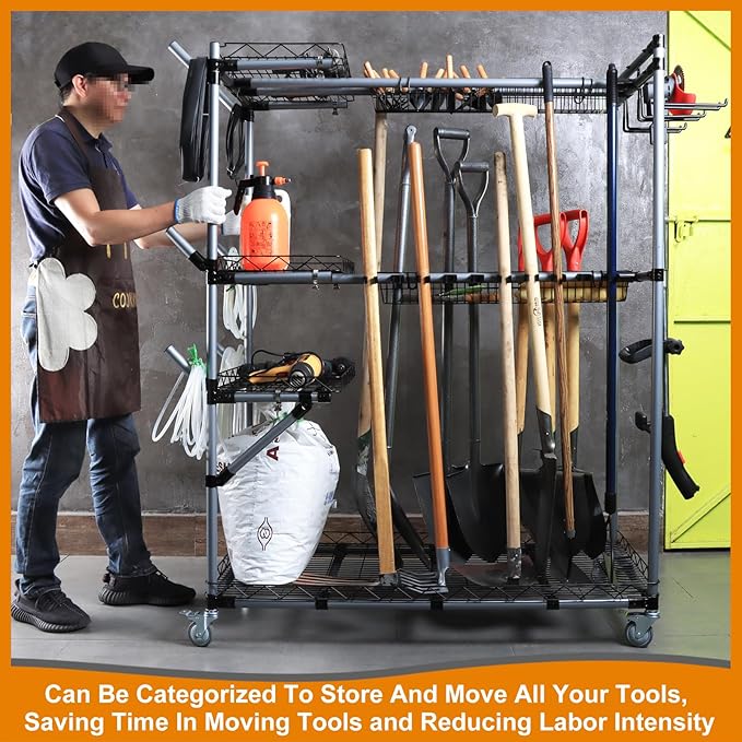 BIG Garden Tool Organizer with Wheels - Rolling Storage Rack - Multifunctional Cart-VerdiqueGarden