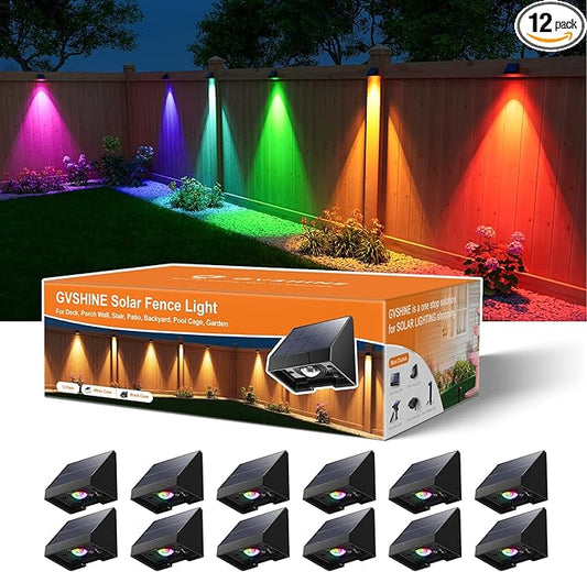 12 Pack Color Changing Solar Powered Fence Lights Outdoor Decorative LED Waterproof Yard Lighting for Outside Wall, Deck, House Patio, Rail, Stair, Backyard, 8 Colorful Modes, Easy 1-Min Installation-VerdiqueGarden