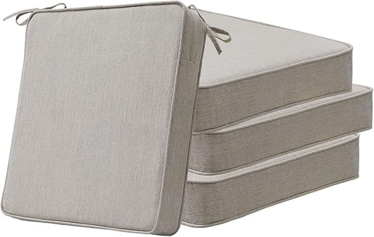 Sunbrella Square Corner Seat Cushions, 19" x 19" x 3", Set of 4, Indoor Outdoor Water Repellent Universal Chair Pads with Ties for Patio Furniture, Garden Dining Chairs, Specrtum Pebble-VerdiqueGarden