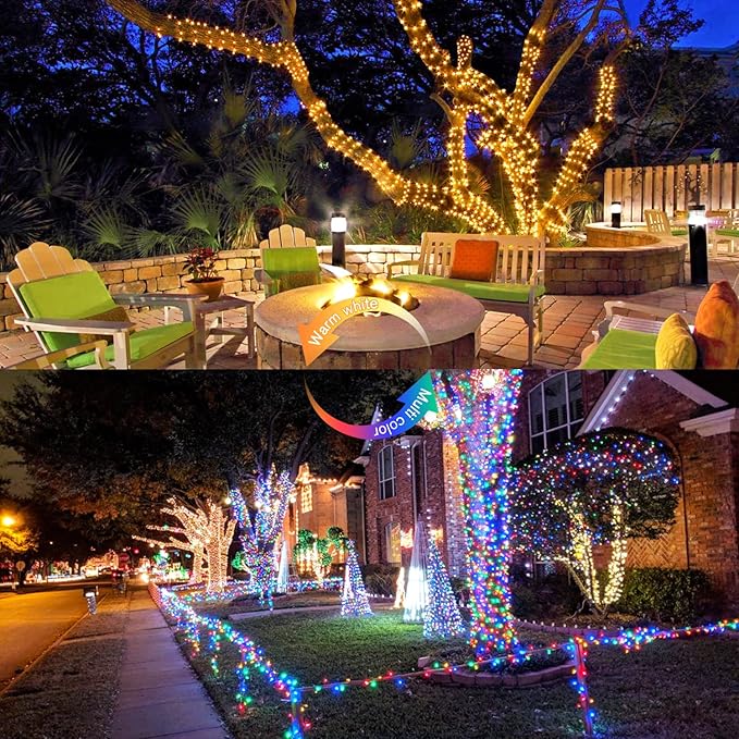 JMEXSUSS 33ft 100 LED Color Changing String Lights Plug in, Warm White & Multicolor Christmas Tree Lights Indoor, Christmas String Lights Outdoor Waterproof for Xmas Indoor Decor-VerdiqueGarden