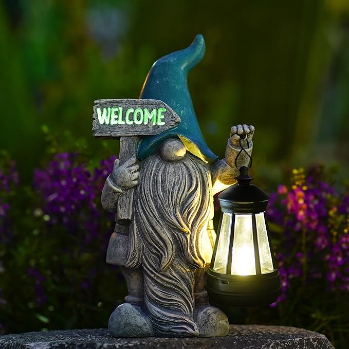 Welcome Gnomes with Solar Lantern - Garden Gnomes with Solar Lights, for Mom or Women, Housewarming Gnome Decorations-VerdiqueGarden