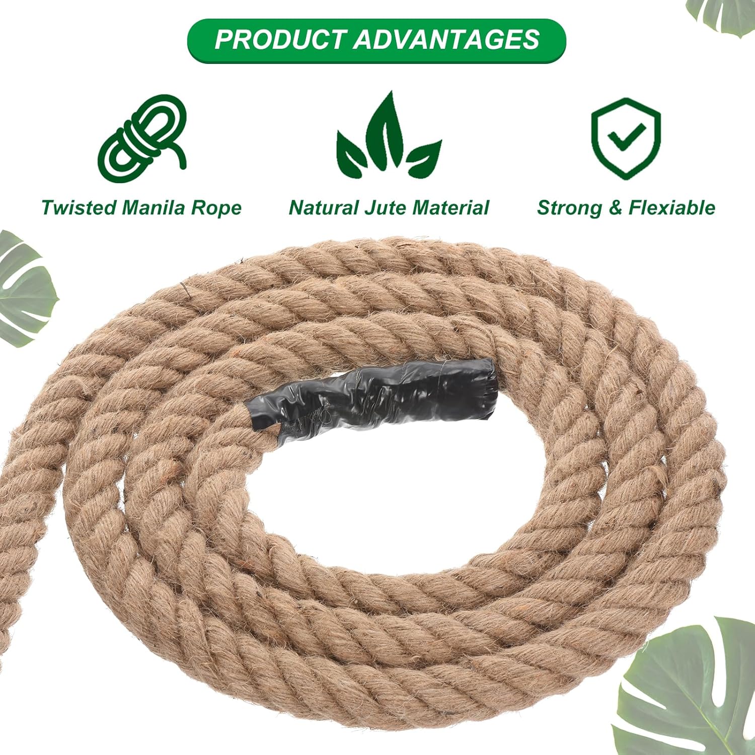 PATIKIL Twisted Manila Rope 1-1/4 Inch x 100 Feet Jute Rope Natural Thick Jute Rope Twine Burlap Rope for Docks Railings Bundling Craft Tug of War Decorating-VerdiqueGarden