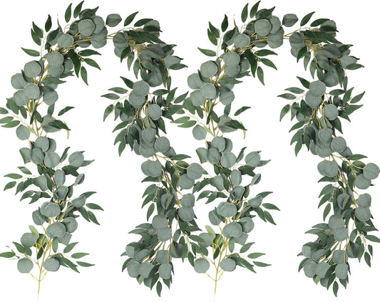 RECUTMS 2Pack Artificial Eucalyptus Garland with Willow Leaves 6Feet Fake Hanging Plant Silk Eucalyptus Willow Leaves Ivy Garland Faux Greenery for Indoor Outdoor Wedding Party Home Table Arch Decor-VerdiqueGarden