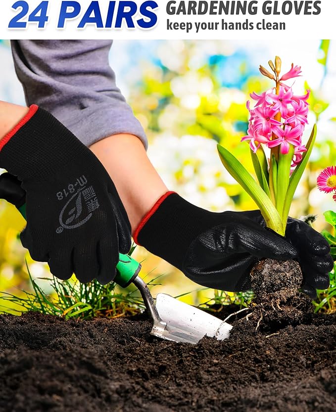 Nuogo 24 Pairs Gardening Gloves for Men Women Rubber Coated Landscaping Work Gloves Safety Work Construction-VerdiqueGarden