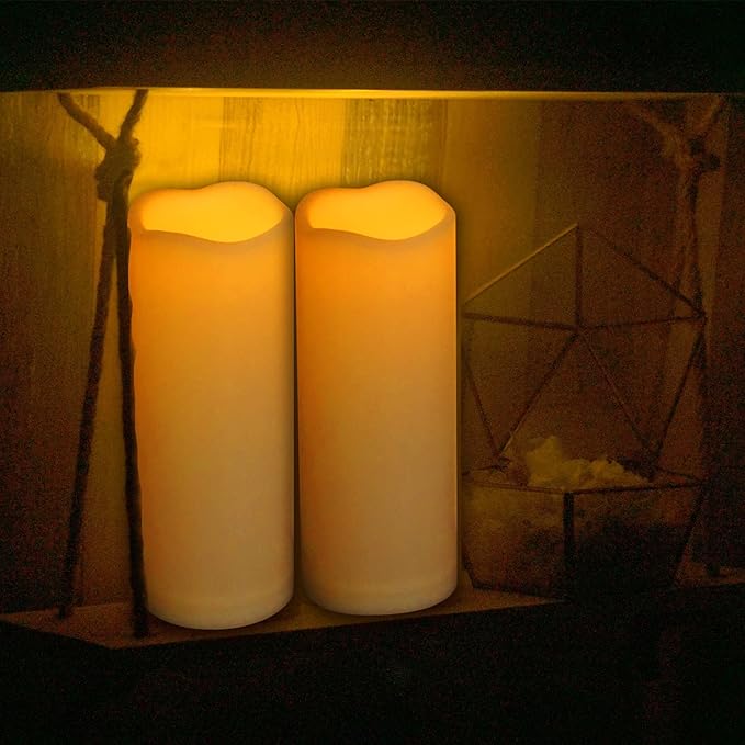 Waterproof Outdoor Battery Operated Flameless Pillar Candles with Timer White Plastic Realistic Flickering Fake Electric LED Lights for Lantern Garden Wedding Christmas Decorations 3”x8” 2 Pack-VerdiqueGarden