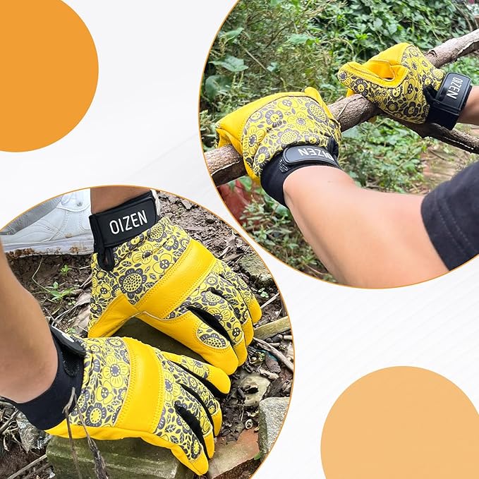Cowhide Leather Thorn Proof & Puncture Resistant Gardening Gloves for Women and Men, Touchscreen Compatible Working Gloves for Weeding, Digging, Planting, Gardening Gifts for Women (Size Medium)-VerdiqueGarden