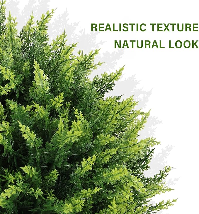 24" Artificial Cedar Topiary Ball Bushes, Set of 2 UV Resistant Fake Trees Outdoor Shrubs with Ground Spike, Weatherproof Faux Plants for Planter, Front Porch, Garden, Yard, Patio Decor-VerdiqueGarden