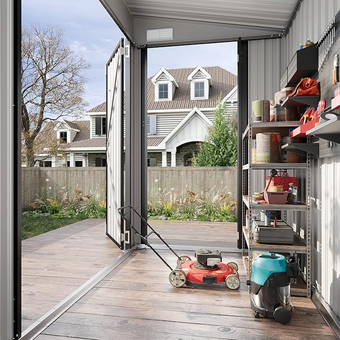 Aoxun 7' x 4' Shed 140 CU.FT Outdoor Waterproof Storage Shed with Triple Lockable Door Garden Metal Tool Shed for Outside-VerdiqueGarden