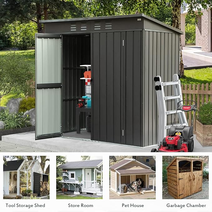 Domi Outdoor Storage Shed 5' x 3’, Metal Garden Shed with Galvanized Steel Frame for Bike, Tools, Lawn Mowers, Pool Toys, Outdoor Storage Cabinet with Lockable Door for Garden Lawn Patio (Dark Grey)-VerdiqueGarden