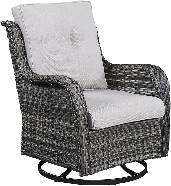Outdoor Patio Swivel Rocker Chairs - Single Wicker Rattan Patio Swivel Rocking Chair with High Back,Deep Seating and Comfort Cushions for Deck Porch Garden,Mixed Grey/Beige-VerdiqueGarden