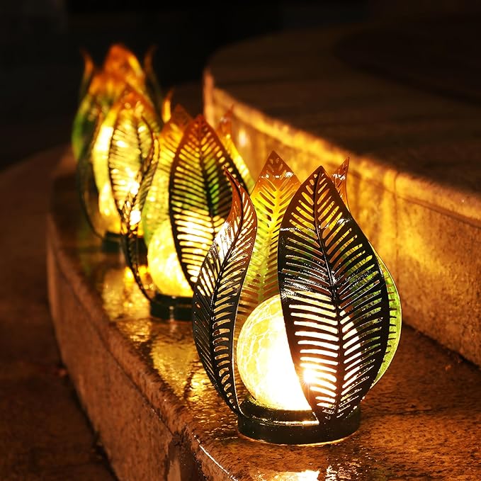 Solar Garden Lights Outdoor Decorations Garden Decor,Crackle Globe Glass,Gardening Gifts Waterproof Solar Lights for Outdoor Decor Patio,Lawn,Balcony,Porch,Yard Art-VerdiqueGarden