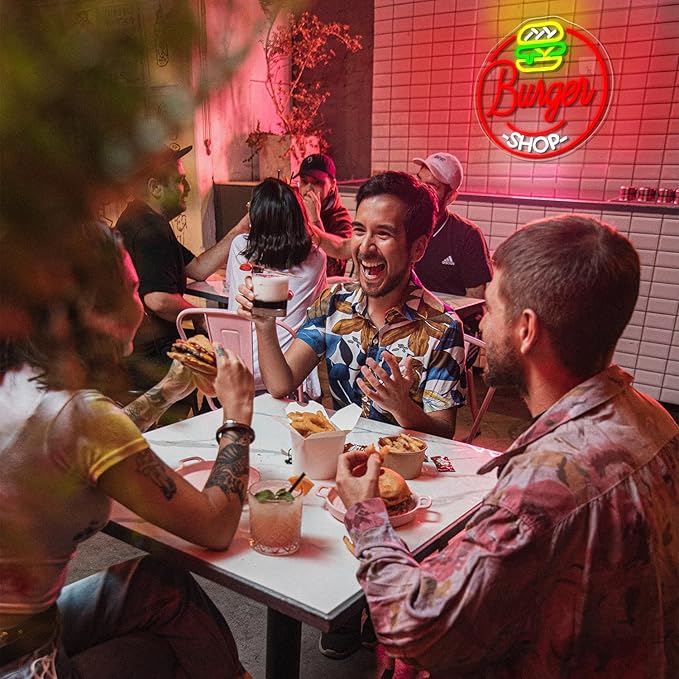 Hamburger Shop Neon Sign Hamburger Neon Signs for Wall Decor Dimmable Hamburger Neon Lights LED Light Up Sign for Hamburger Shop,Bar,Restaurant,Food Shop,Pub Decoration-VerdiqueGarden