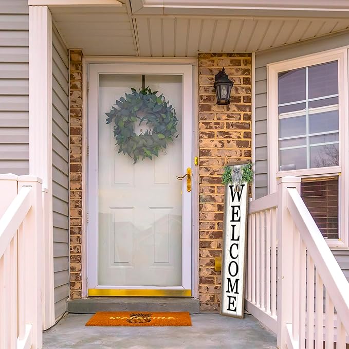 Surfapans Welcome Sign for Front porch Standing 45"X9"Large Wood Frame Outdoor Tall Welcome Signs Vertical Decor for Farmhouse Rustic Home Modern Outside Front Door Wall Decorations (Wood White)-VerdiqueGarden