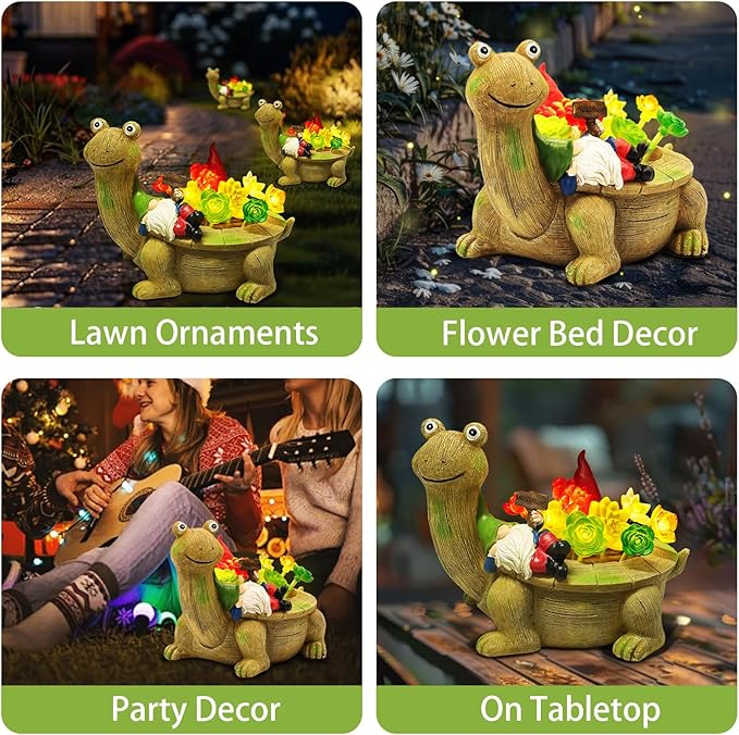 Solar Garden Statues, Turtle Garden Decor Outdoor Solar Lights, Mom Gifts for Mothers Day Grandma Wife Daughter, Cute Tortoise Figurine Yard Decorations Outdoor for Patio, Balcony, Lawn Ornament-VerdiqueGarden