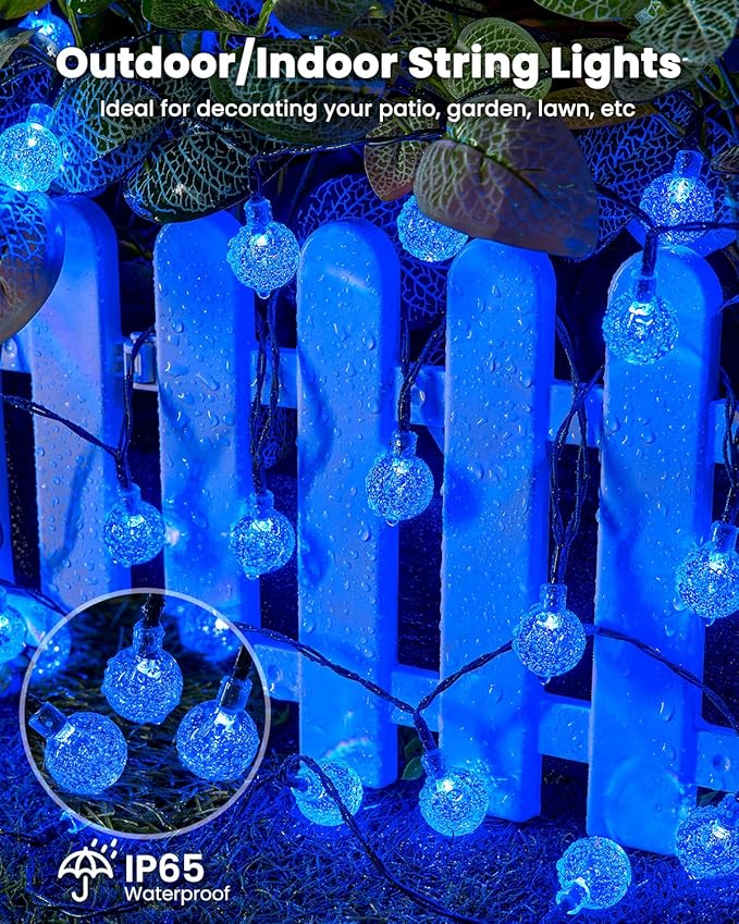 Solar String Lights Outdoor Waterproof, 2 Pack 60 LED 36.5 FT Each, 8 Lighting Modes Solar Powered Patio Lights for Garden Yard Porch Wedding Party Decor (Blue)-VerdiqueGarden