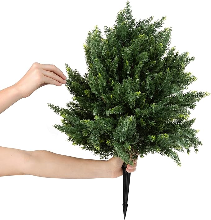 Premium 16" Diameter Artificial Cypress Topiary – Set of 2 Faux Plants with Ground Spikes – UV-Resistant, Realistic Outdoor & Indoor Greenery – Weatherproof Garden Landscaping Décor-VerdiqueGarden