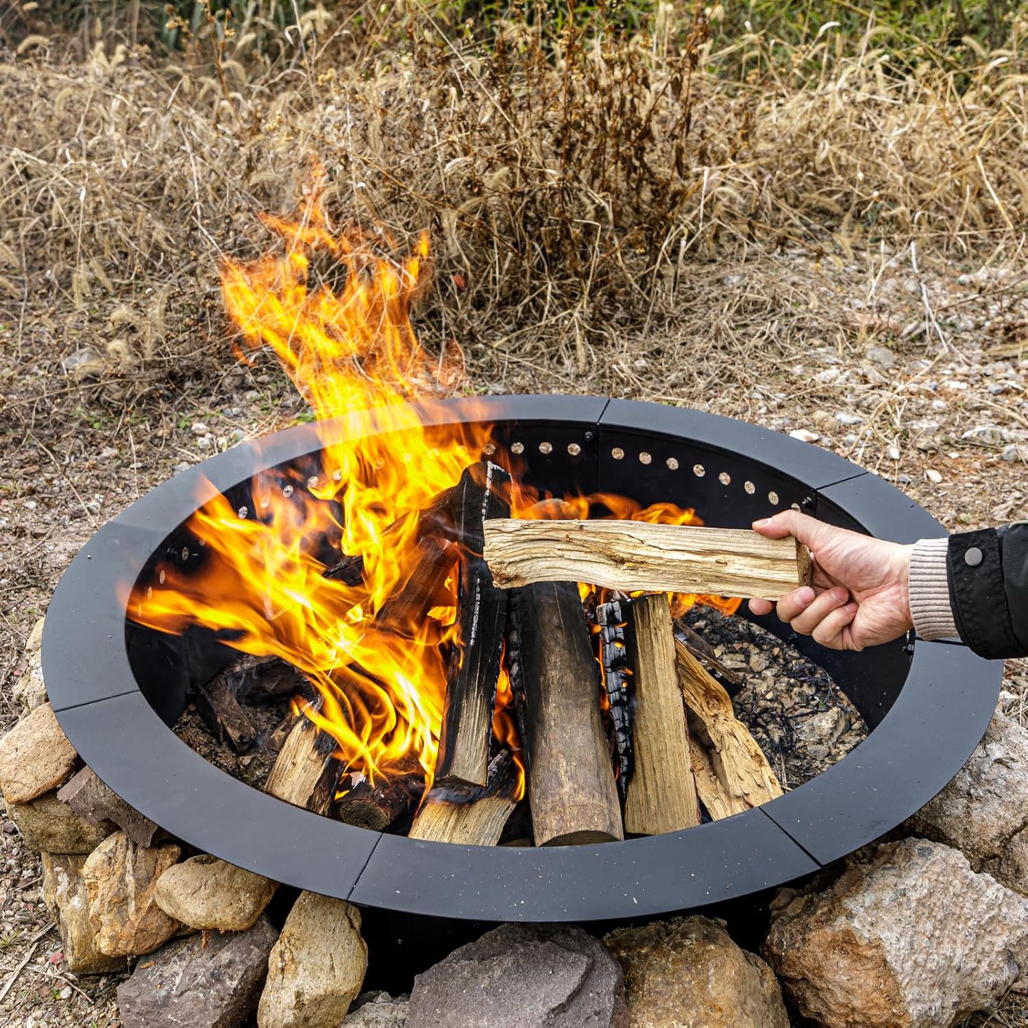 42 inch Fire Ring, Large Round Firepit Insert,Fire Pit Ring for Camping, Wood Burning Fire Pit for Yard,Garden,Outdoor Fireplace, DIY Fire Rings for Outside-VerdiqueGarden