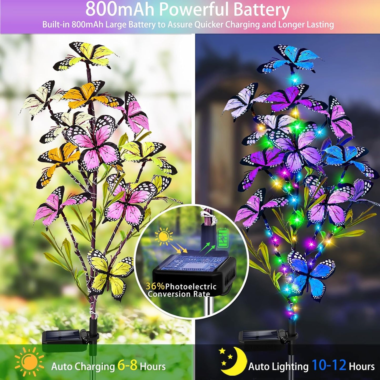 Solar Garden Lights Outdoor, Waterproof 6 Pack Solar Butterfly Lights with 60 LED 12 Butterfly Colorful Lighting for Garden Yard Lawn Outdoor Decor, Gift for Mom Women Mother's Day-VerdiqueGarden