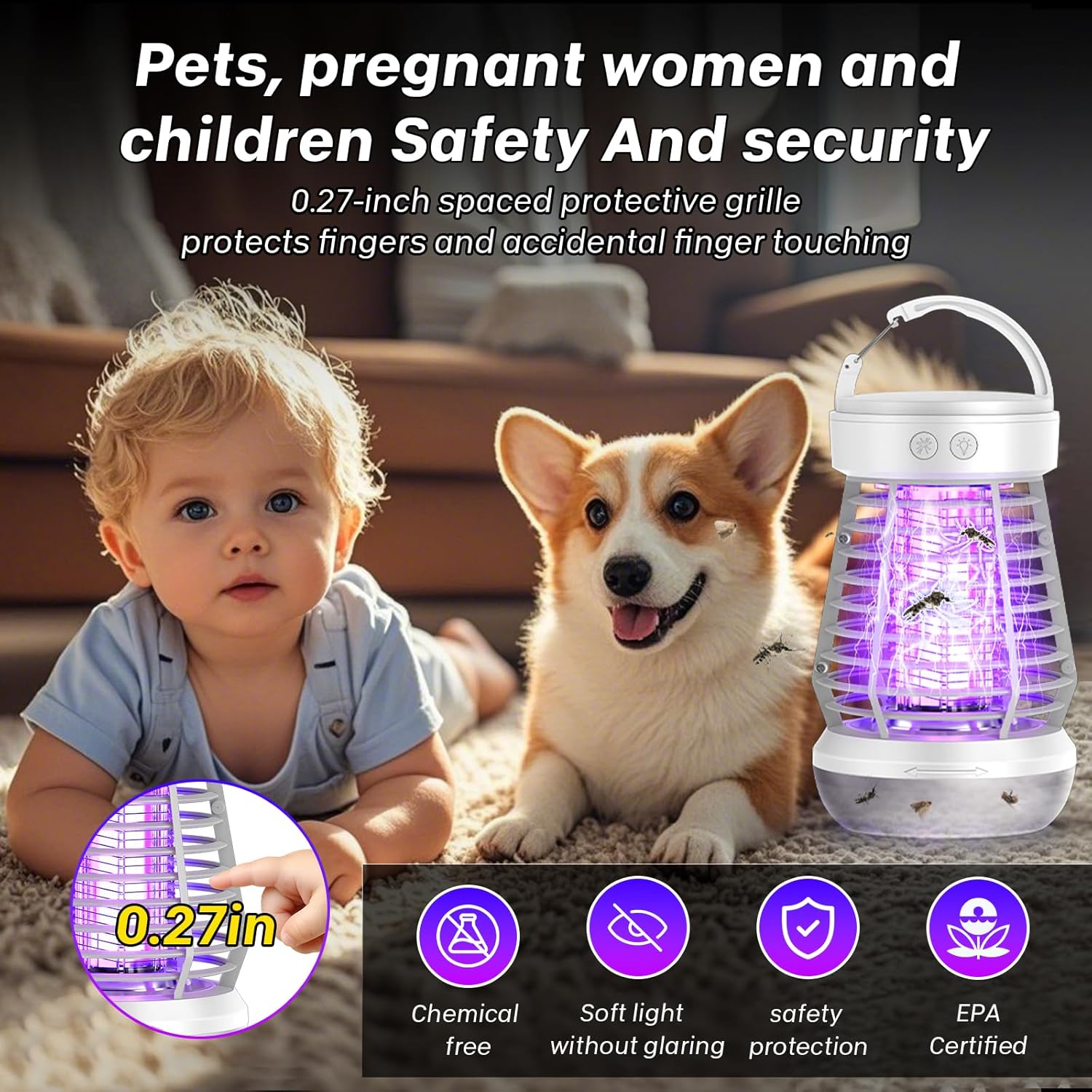 Upgraded Fly Traps,3 in 1 Bug Zapper Outdoor & Indoor, Electric Mosquito Killer Lamp with 2000V Grid & On/Off Switch, Mosquito Traps for Kitchen, Patio, Backyard, and More (White)-VerdiqueGarden