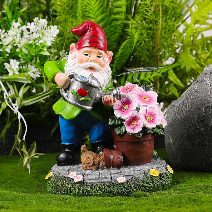 Gnome Figurine Garden Decor, Solar Resin Gnomes Outdoor Statue, Funny Gnome Gift Sculpture Decoration for Home Patio Yard Lawn Porch Ornament-VerdiqueGarden