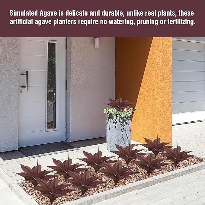 Fake Plants Artificial Agave Plants 13.8" Large UV Resistant Fake Agave Planters for Indoor and Outdoor Decorating Tropical Plant Succulents Greenery Indoor Decor(2Pack, Purple-VerdiqueGarden