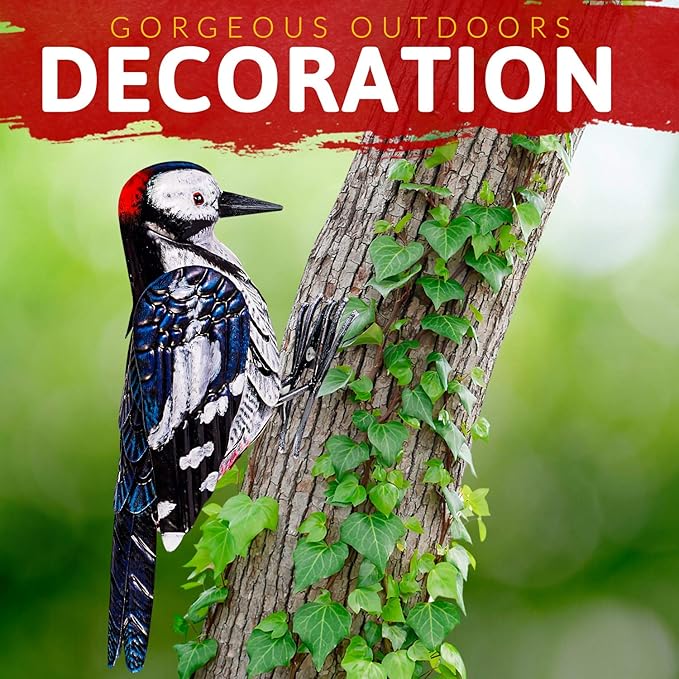 Shefio Woodpecker Gifts - Metal Woodpecker Yard Art - Handmade Outdoor Decor - Backyard & Garden Gifts-VerdiqueGarden