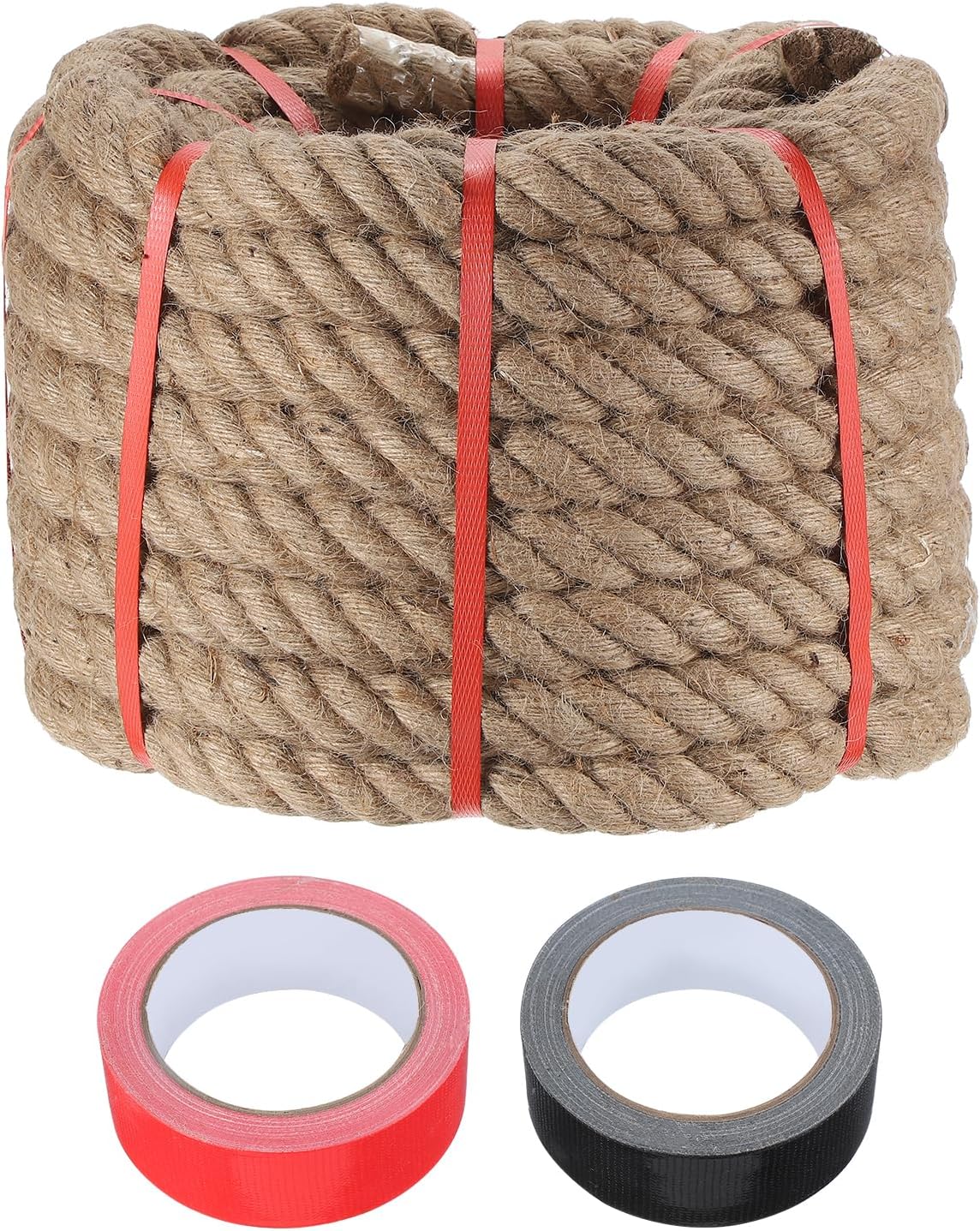 MECCANIXITY Jute Rope 1.3 Inch x 75ft, Thick Twine Rope Ropes Braided Jute Twine Natural Brown Burlap Cord String Heavy Twisted with Tapes for Decorative Crafts Railing Swing Tug of War-VerdiqueGarden