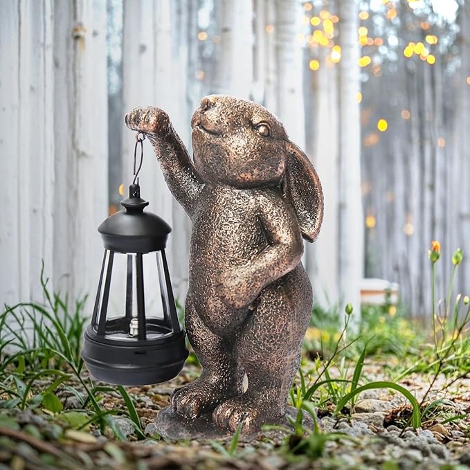 Garden Statues Rabbit with Solar Lantern,Lawn Garden Decor Outdoor Statue for Patio, Balcony, Yard Ornament,Ideal Rabbit Housewarming Gifts & Birthday Gifts for Grandma Mom Women-VerdiqueGarden