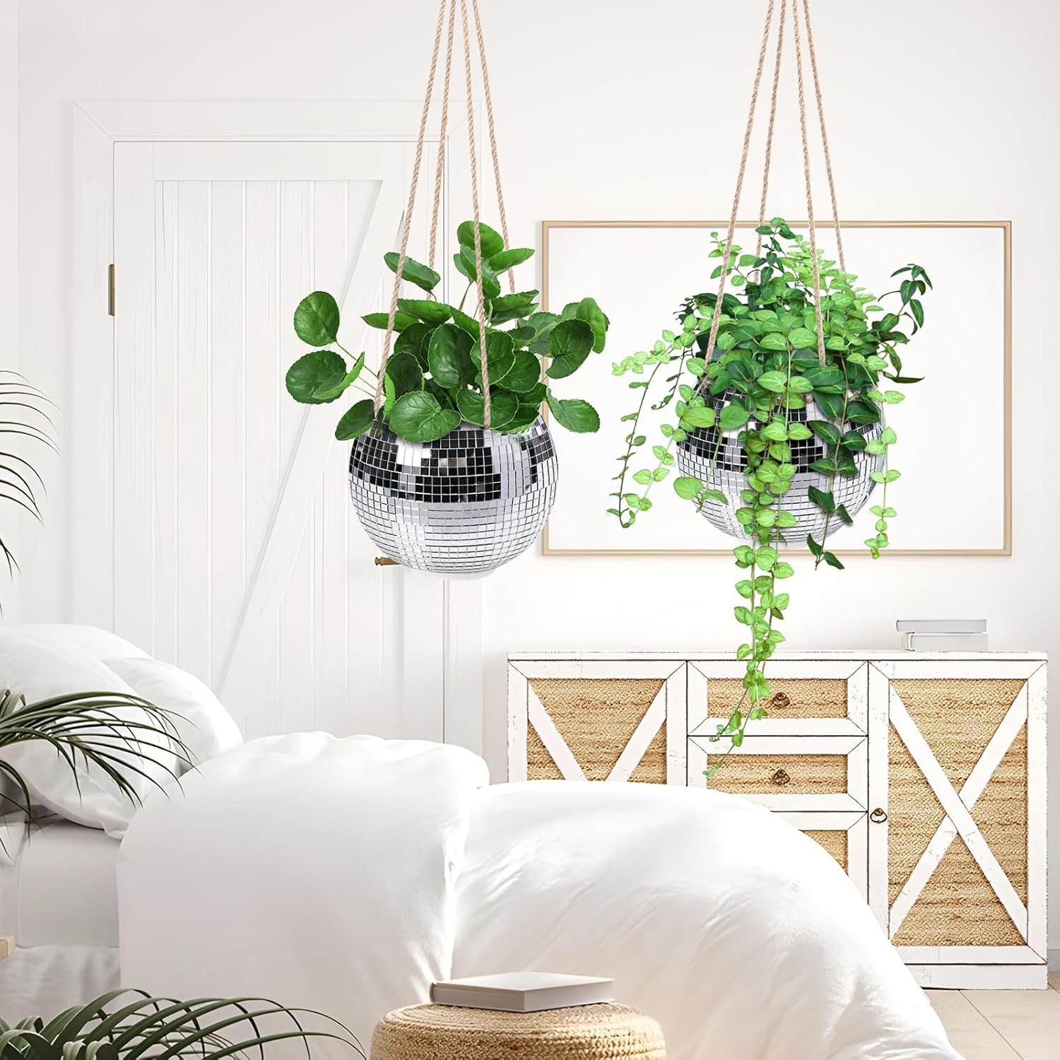 Hanging Planter Mosaic Garden Pot Small Flower Pot for Indoor Plant Disco Ball Hanging Planter with Drainage Sliver Check-VerdiqueGarden