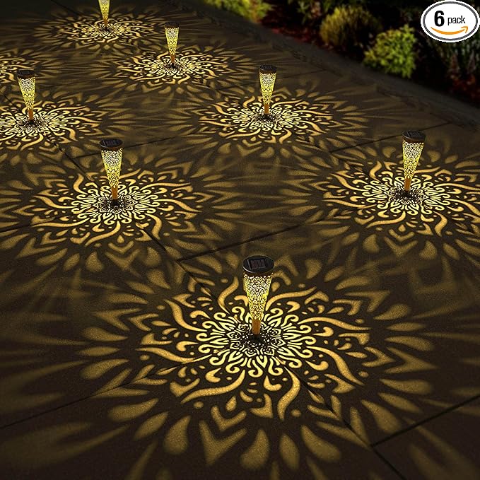 6 Pack Solar Lights Outdoor Garden Decorative Solar Garden Lights with Warm Light Waterproof Solar Pathway Landscape Lights for Path Patio Backyard Walkway Yard Garden Decor (Gold, 6Pcs)-VerdiqueGarden
