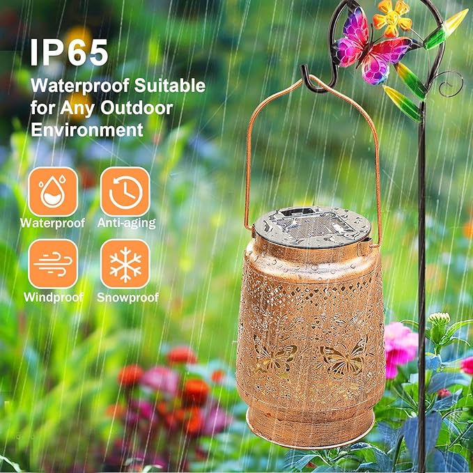 Solar Lanterns Outdoor Garden Decor Butterfly Hanging Lantern Lights, Birthday Gifts for Women Mom Grandma Waterproof Metal Solar Lights LED Decoration with Shepherd Hook for Garden Yard Patio Porch-VerdiqueGarden