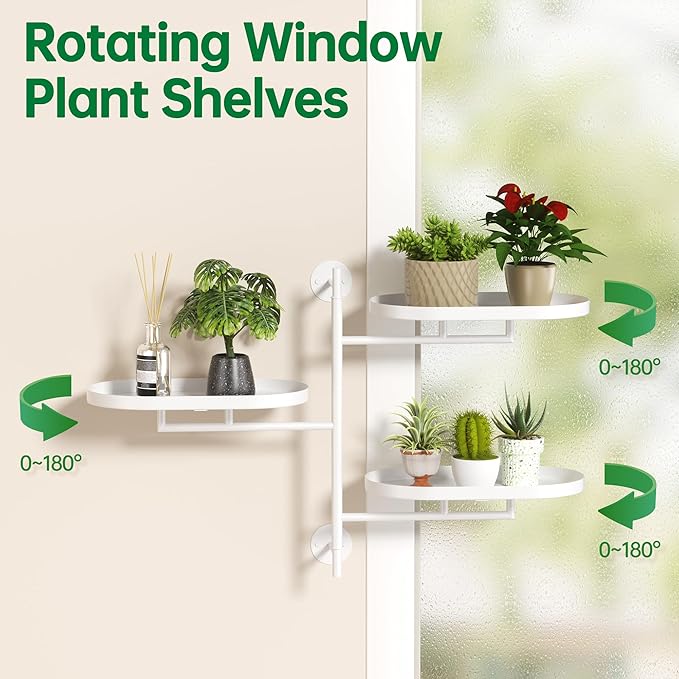 Rotating Window Plant Shelves for Multiple Plants Indoors,3-tier Metal Corner White Plant Stand Holder Floating Plant Shelf for Wall，Windows Sill Gifts for Plant Lovers to Enhance Home Decor-VerdiqueGarden
