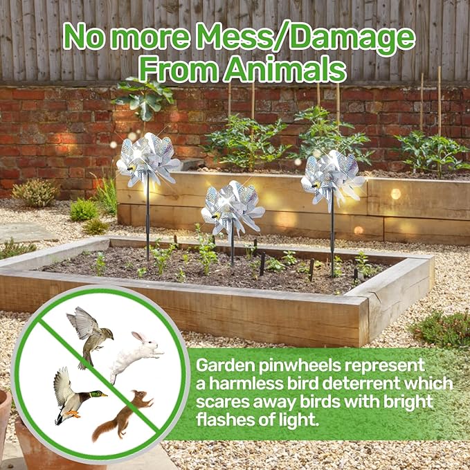 BATTIFE 6 Sets Pinwheels for Yard and Garden, Double Sides Reflective Bird Deterrent Pinwheel, Large Silver Outdoor Sparkly Wind Spinner, Pin Wheels for Lawn and Patio…-VerdiqueGarden