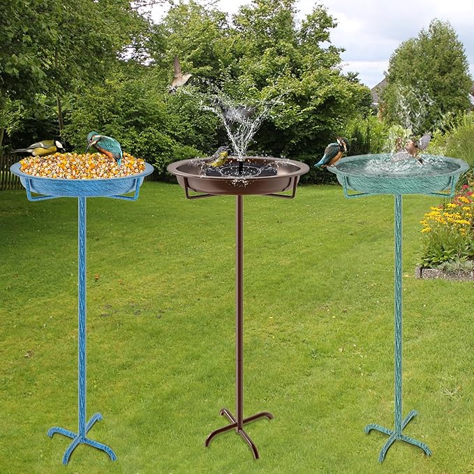 Metal Bird Bath for Outside, 36.2" Height Birdbath Bowl Standing Bird Feeders for Outdoors with 4 Prongs Base Stake, Freestanding Birdfeeders for Garden Yard Lawn Decor (Retro Green)-VerdiqueGarden