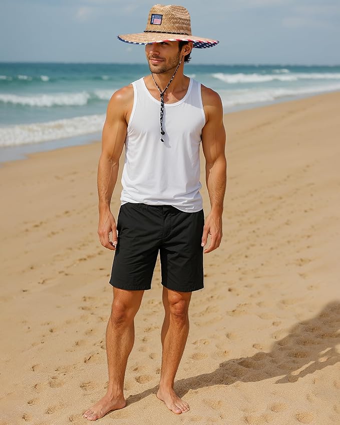 Hurley Men's Straw Hat - Wide Brim Channel Island Lifeguard Hat - Stylish Sun Hats for Men with Chin Strap-VerdiqueGarden