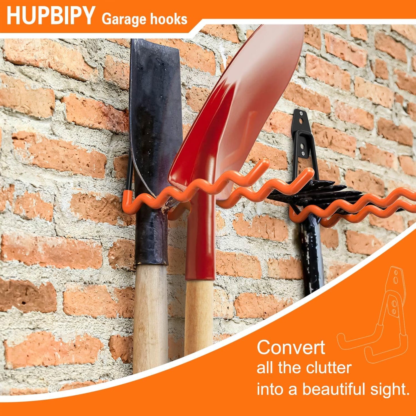 Heavy Duty Garage Hooks 4 Pack, 7.7 inch Wave Long Hanger, Wall Mounted Storage System, Power and Garden Tool Organizer, for Hanging Ladders, Bikes, Hose, Bulk Items and More-VerdiqueGarden