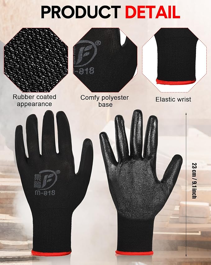 Nuogo 24 Pairs Gardening Gloves for Men Women Rubber Coated Landscaping Work Gloves Safety Work Construction-VerdiqueGarden