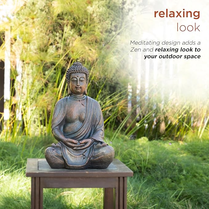 Alpine Corporation 15" Tall Indoor/Outdoor Meditating Buddha Statuary Décor-VerdiqueGarden