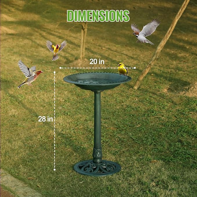 Backyard Expressions Outdoor Garden Bird Bath - Green - Weather Resistant Polyresin - 27 Inch-VerdiqueGarden
