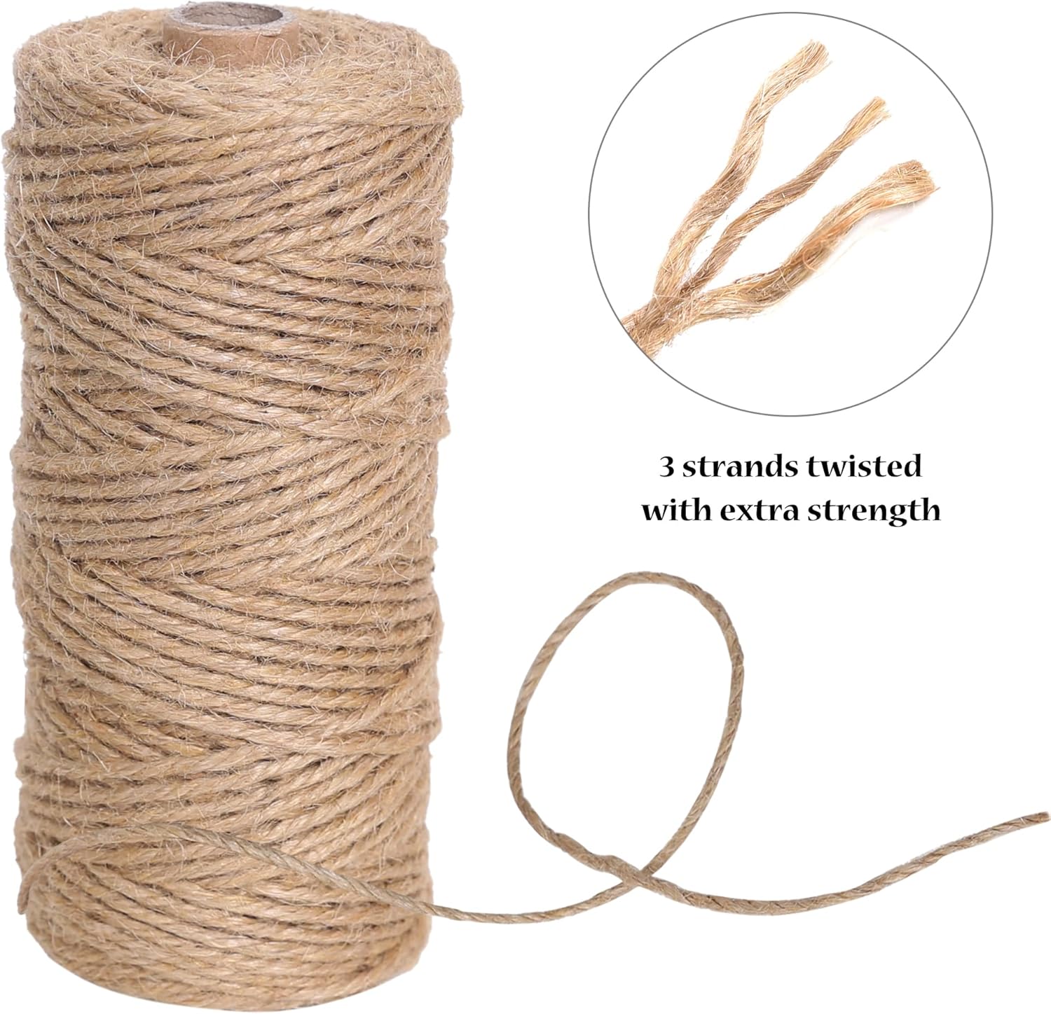Natural Jute Twine 328ft 3mm,3Ply Twisted Thick Twine Rope Strong Jute String Roll for Crafts Gift Wrapping Gardening Home Decor Bundling Cat Scratching Post-VerdiqueGarden