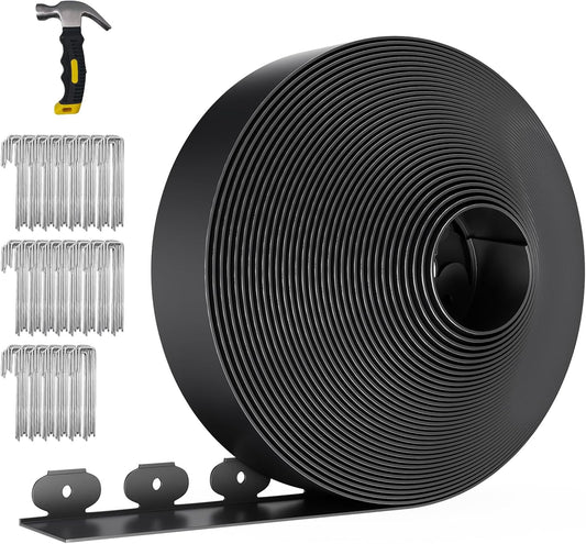 102FT Landscape Edging 4 in Tall with 110 Spikes, Garden Edging Border and 1 Hammer, Plastic Landscape Edging Border Lawn Edging for Landscaping, Flower Beds, Yard-VerdiqueGarden