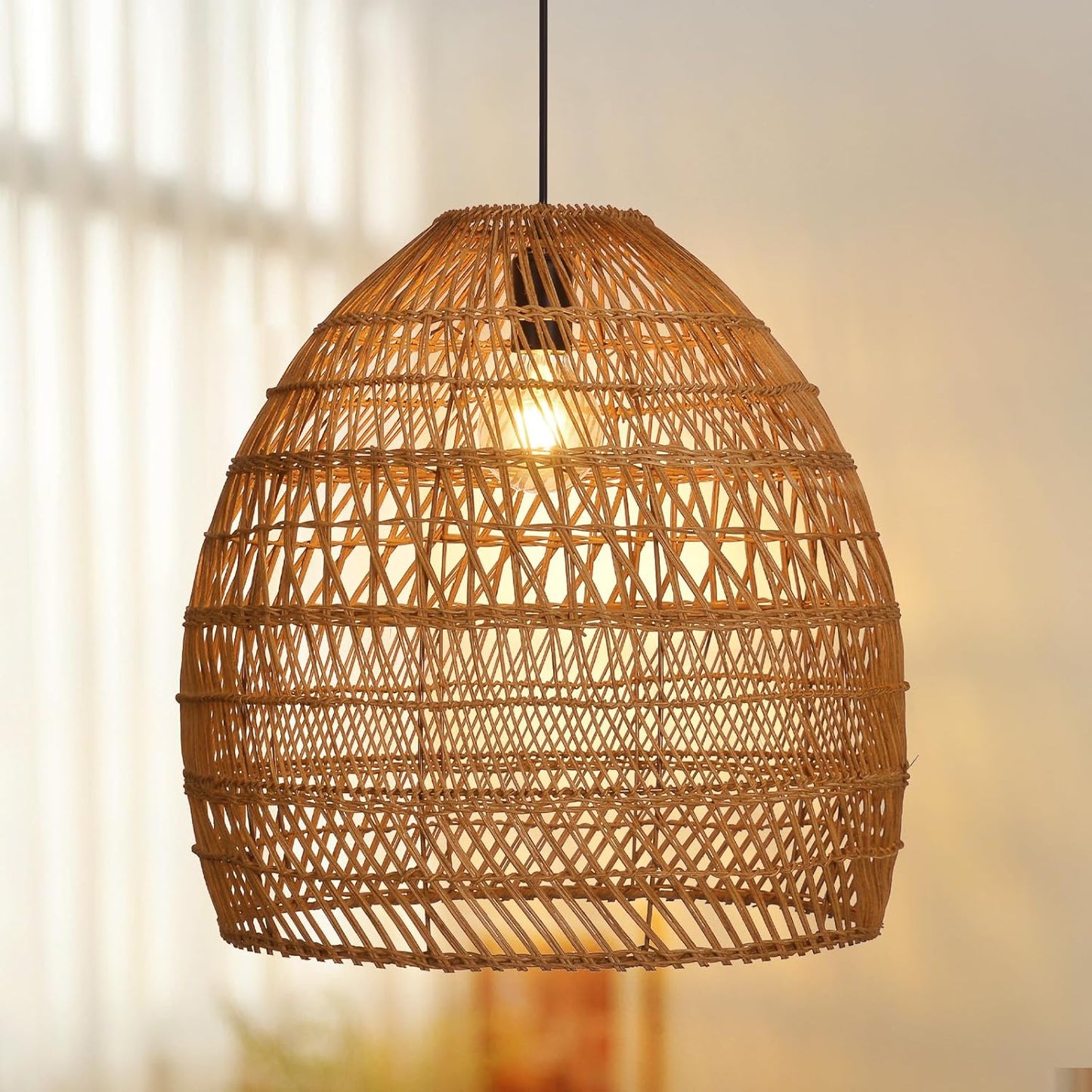 Arturesthome 17.7" Rustic Rattan Pendant Light,Woven Pendant Lighting Fixture,Vintage Farmhouse Chandelier Hanging Ceiling Lamp Shade for Kitchen Island Dining Room-VerdiqueGarden
